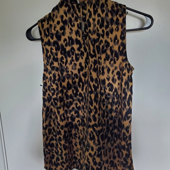 Halogen Ruffle Neck Top In Taupe Animalia Print - Picture 6 of 7